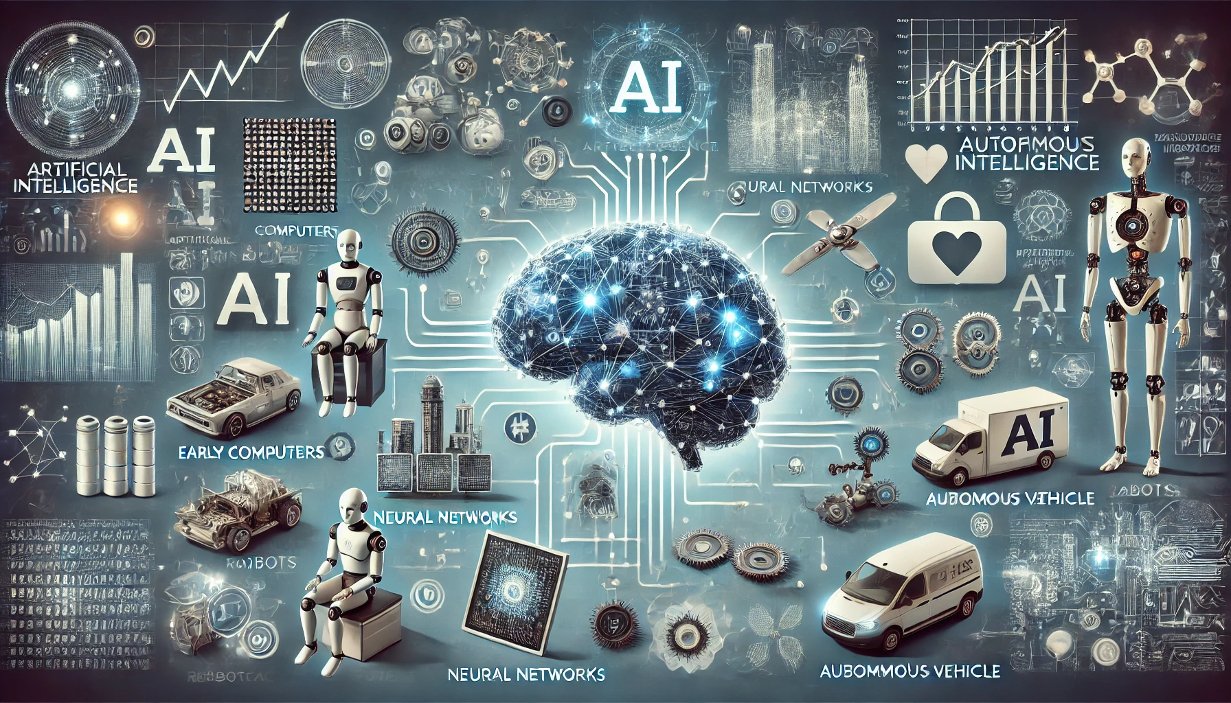 Image depicting the development of artificial intelligence, highlighting key milestones and applications across various industries.