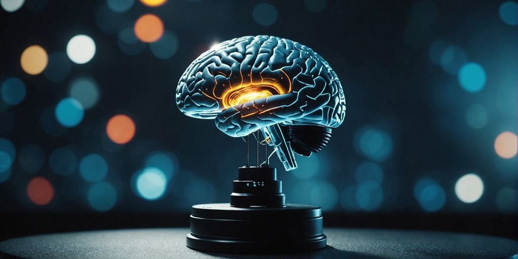 AI brain weighing opportunities and threats on scale